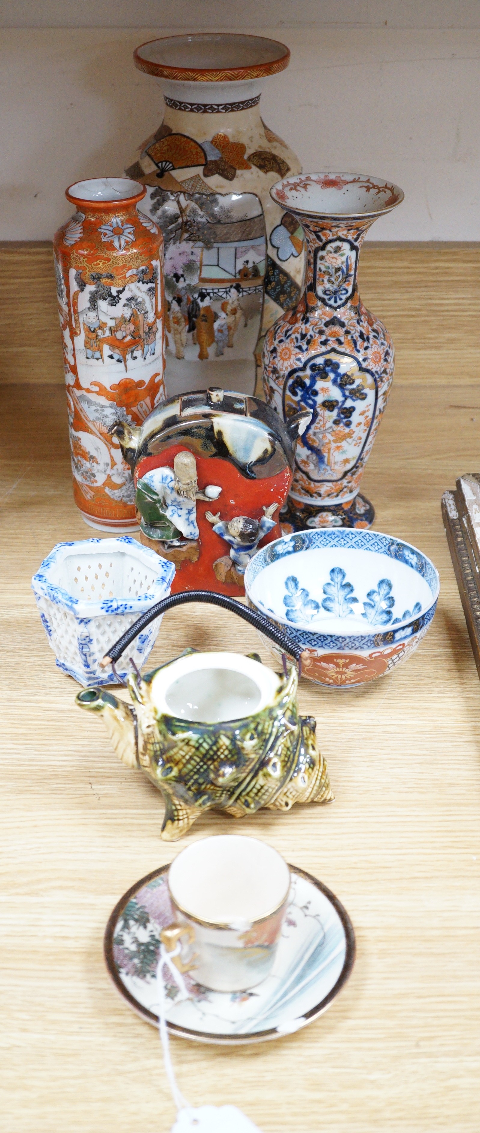 An 18th century Japanese Imari vase, and other Japanese ceramics including Kutani, Satsuma etc.